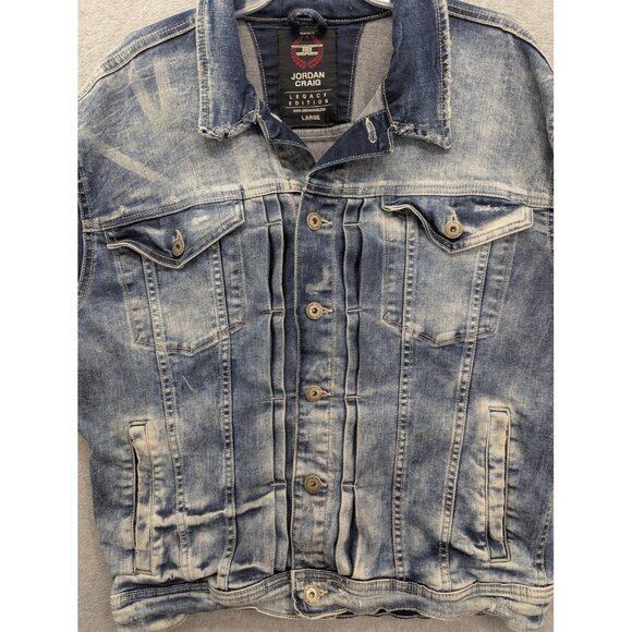 Jordan Craig Denim Jacket Mens Large Blue Legacy Edition Distressed Trucker - Picture 2 of 8